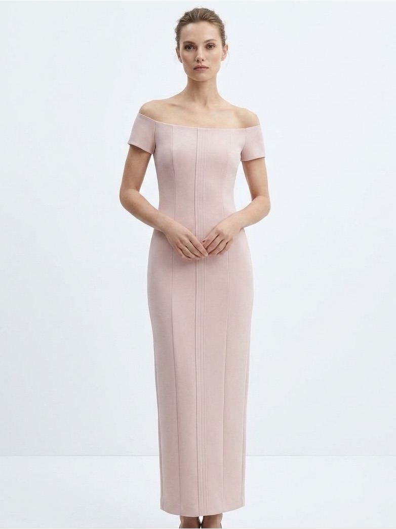 New Zara Off The Shoulder Bodycon Midi Dress Xsmall Pale Pink